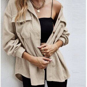 Flap Pocket Drop Shoulder Corduroy Shacket